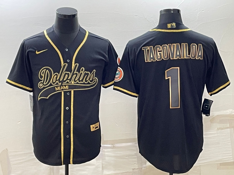 Men's Miami Dolphins Tua Tagovailoa #1 Black Jersey Joint Edition